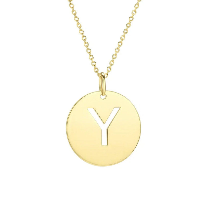 14K Yellow Gold Disc Initial Y Pendant 14K yellow gold disc initial Y pendant with cut-out letter design