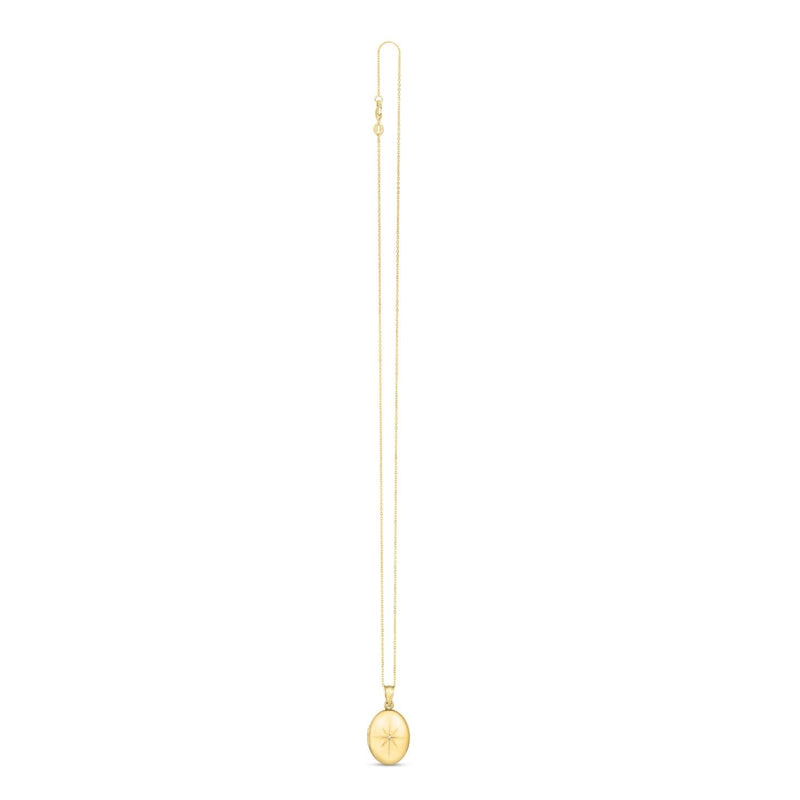 14k Yellow Gold Oval North Star Locket Necklace 14K yellow gold oval north star locket necklace with engraved star motif