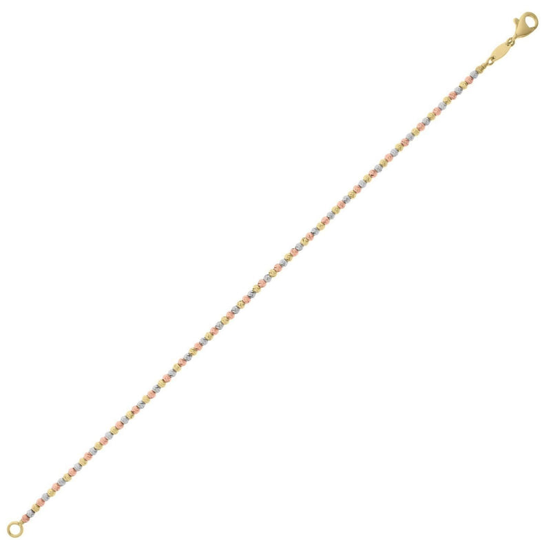 10K Yellow Gold Tricolor Diamond Cut Bead Bracelet 10K yellow gold tricolor diamond-cut bead bracelet with faceted gold beads