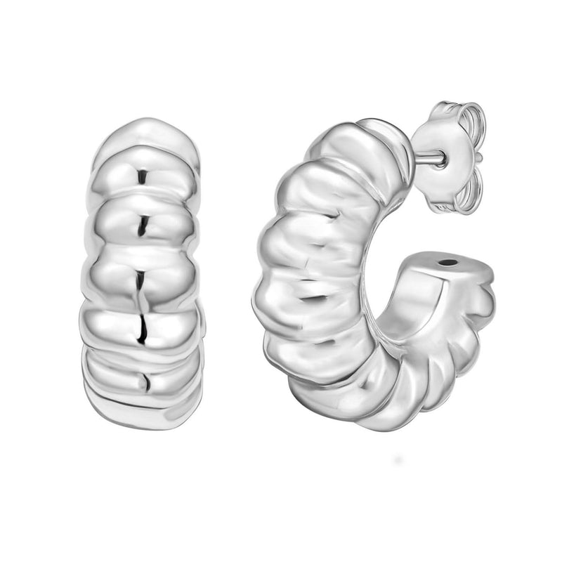 Sterling Silver Twisted C Hoop Earrings Sterling silver 925 twisted C hoop earrings with corded rope surface
