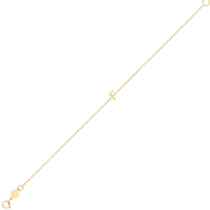 14K Yellow Gold Mini Initial F Bracelet 14K yellow gold mini initial F bracelet with lobster clasp on cable chain