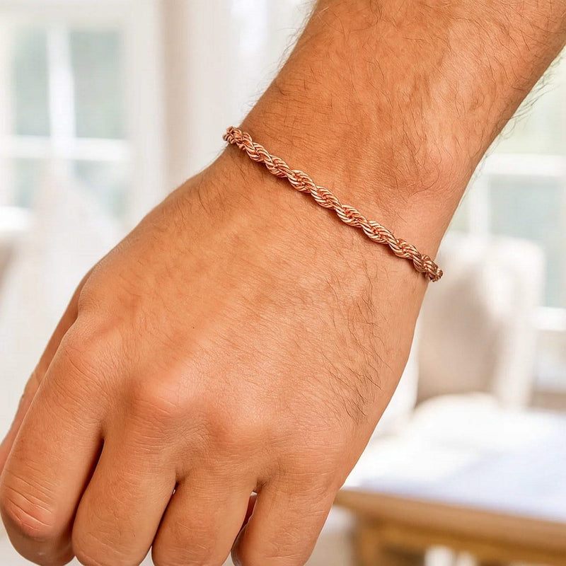 14k Rose Gold Solid Diamond Cut Rope Bracelet (4.00 mm) Product Image