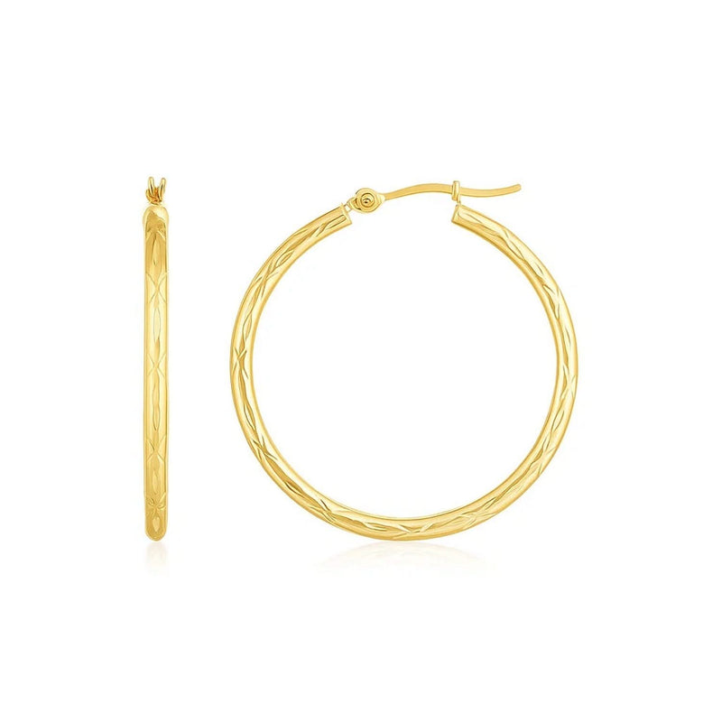 14K Yellow Gold Diamond Cut Hoop Earrings(2x30mm) 14K yellow gold diamond-cut hoop earrings, 2x30mm slim round profile