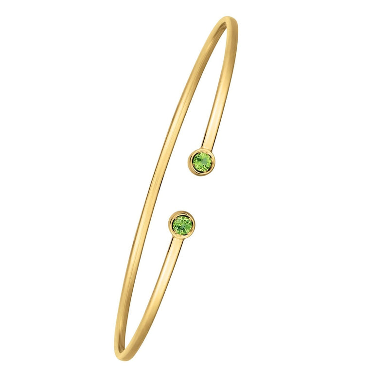 14K Yellow Gold Peridot Open Cuff Bangle (2.00 mm) 14K yellow gold open cuff bangle with peridot stones