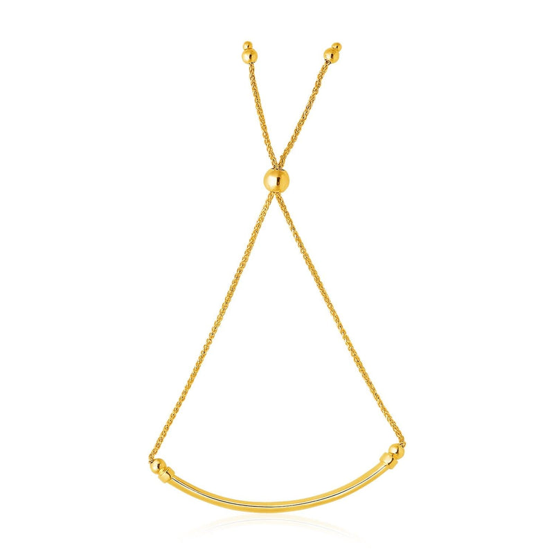 14k Yellow Gold Smooth Curved Bar and Lariat Style Bracelet (1.00 mm) Product Image
