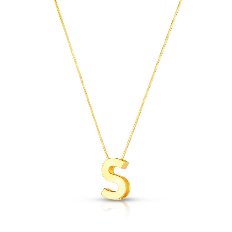 14K Yellow Gold Yours Truly Block Letter Initial S Necklace 14K yellow gold block letter initial S pendant necklace