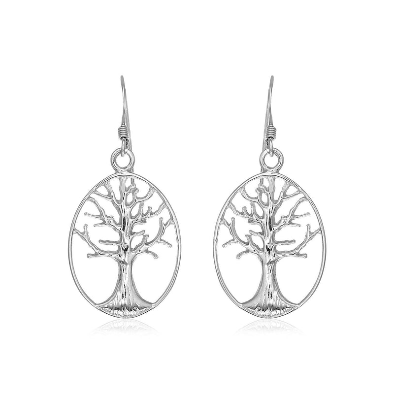 Sterling Silver Oval Round Tree of Life Earrings Sterling silver Tree of Life ring with round openwork motif in oval frame