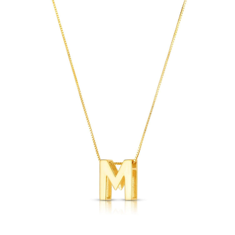 14K Yellow Gold Yours Truly Block Letter Initial M Necklace 14K yellow gold block letter initial M pendant necklace