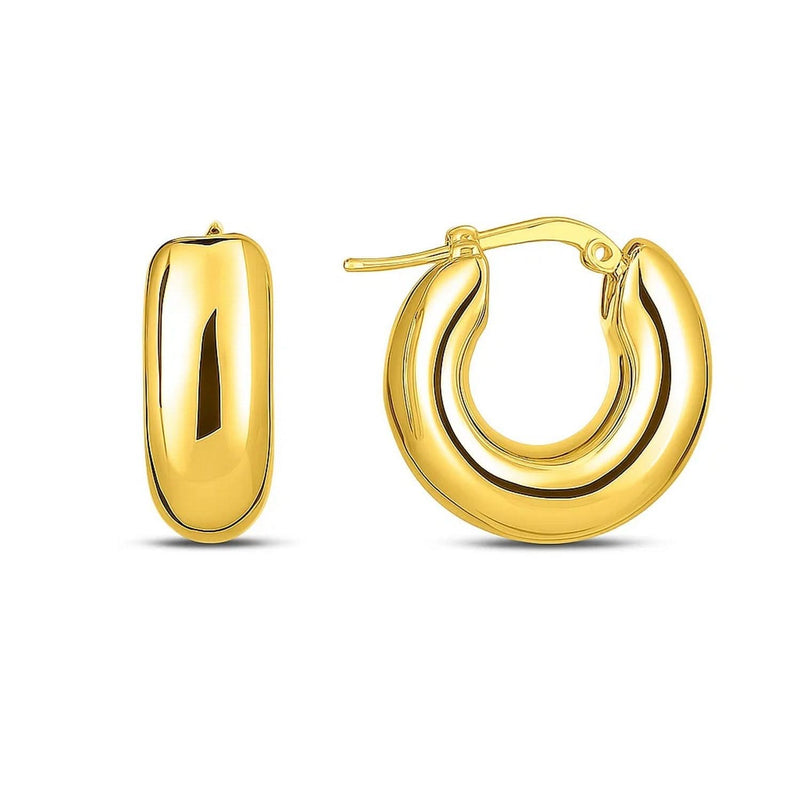 14k Yellow Gold Small Puffy Hoops 14K yellow gold small puffy click hoops with a rounded hollow profile