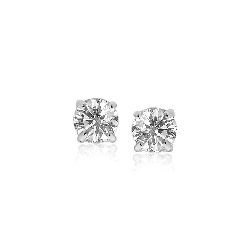 Sterling Silver Stud Earrings with White Hue Faceted Cubic Zirconia(5mm) 925 sterling silver stud earrings with 2 faceted cubic zirconia stones