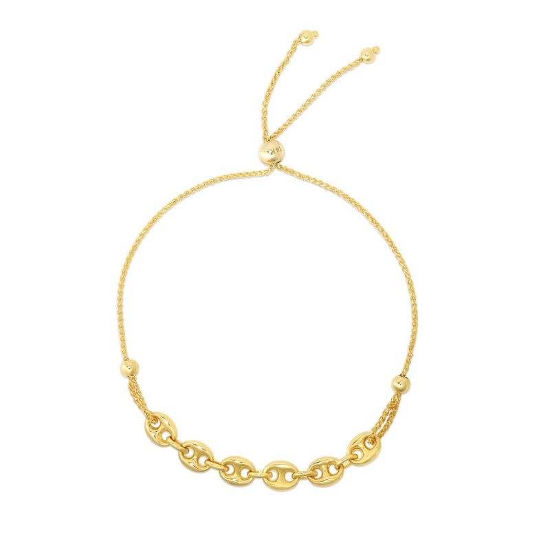 14K Yellow Gold Mariner Link Bolo Friendship Bracelet 14K yellow gold mariner link bolo friendship bracelet with sliding bead
