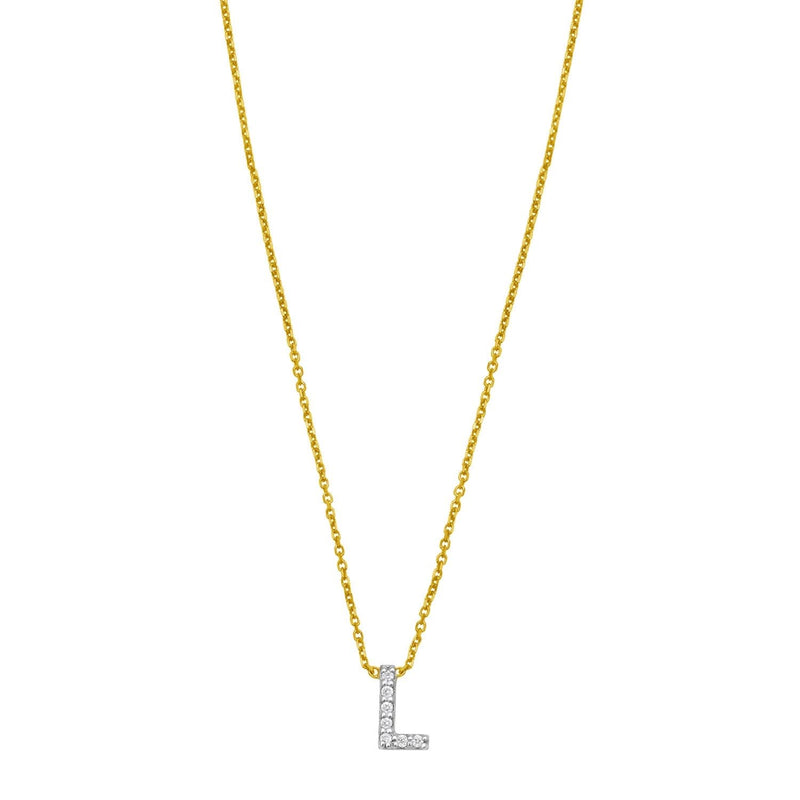 14K Yellow Gold Mini Diamond L Initial Pendant Necklace 14K yellow gold L initial pendant necklace with diamond accent stone