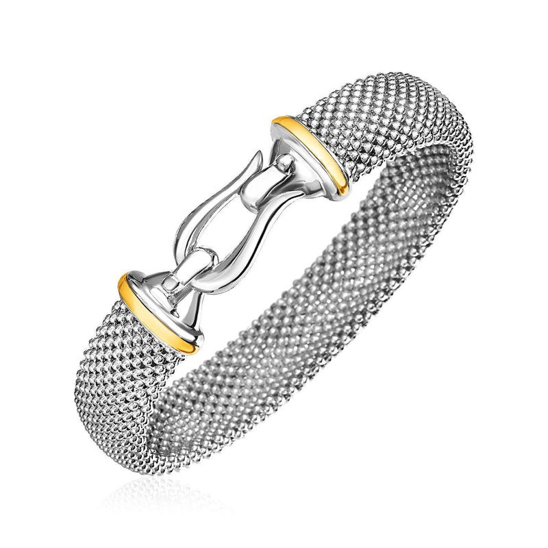 Popcorn Texture Bracelet with Hook Clasp in Sterling Silver and 18k Yellow Gold 18K yellow gold and sterling silver popcorn texture bracelet with hook clasp
