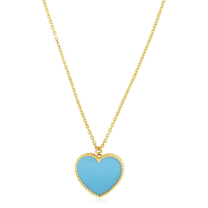 14k Yellow Gold High Polish Heart Turquoise Paste Necklace 14K yellow gold necklace with heart turquoise pendant on polished chain