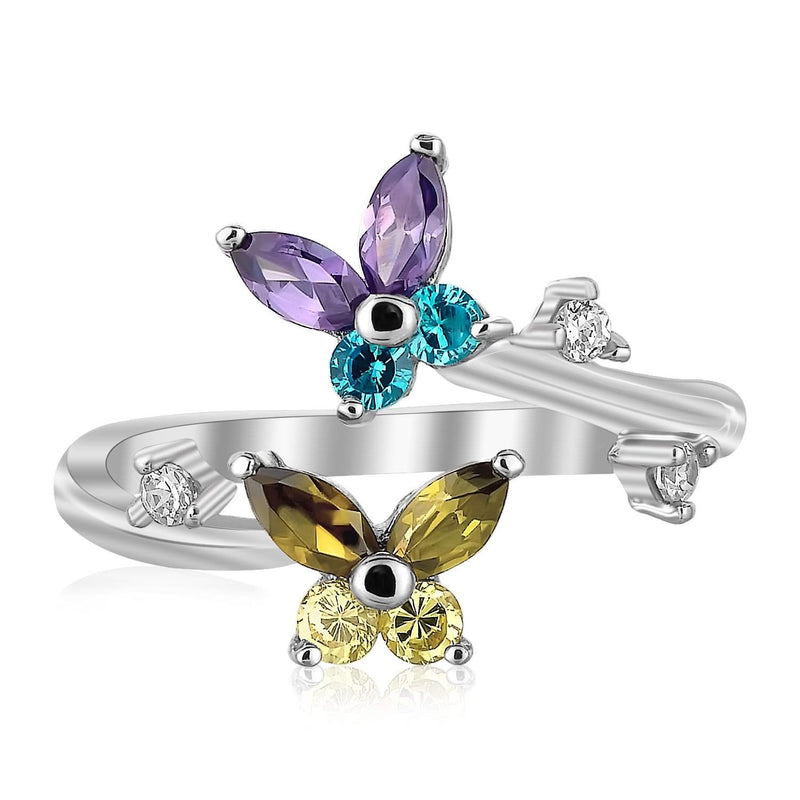Sterling Silver Rhodium Plated Floral Toe Ring with Multi-Tone Cubic Zirconia Product Image