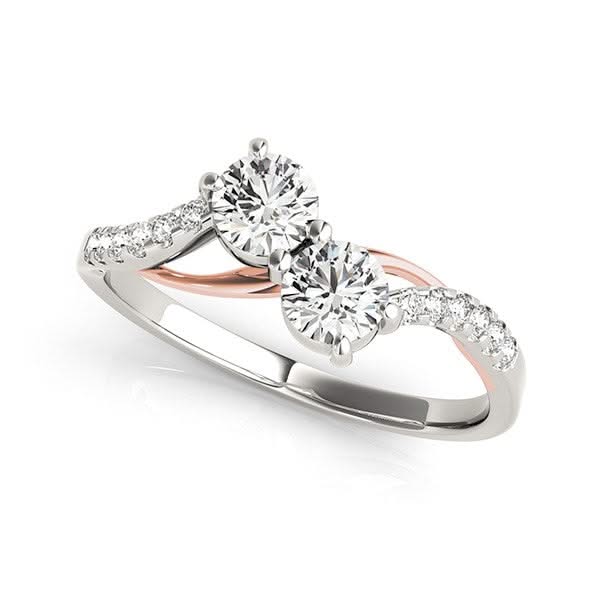 Two Stone Diamond Ring with Curved Band in 14k White And Rose Gold (5/8 cttw) Product Image