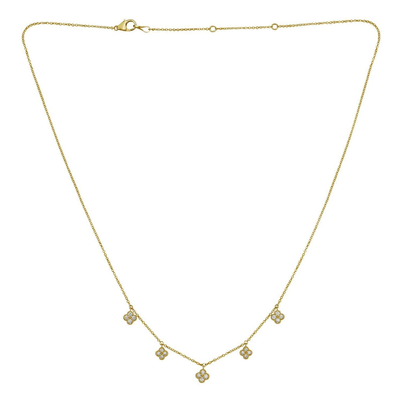 14K Yellow Gold Diamond Flower Necklace 14K yellow gold flower necklace with diamond accents in the petals
