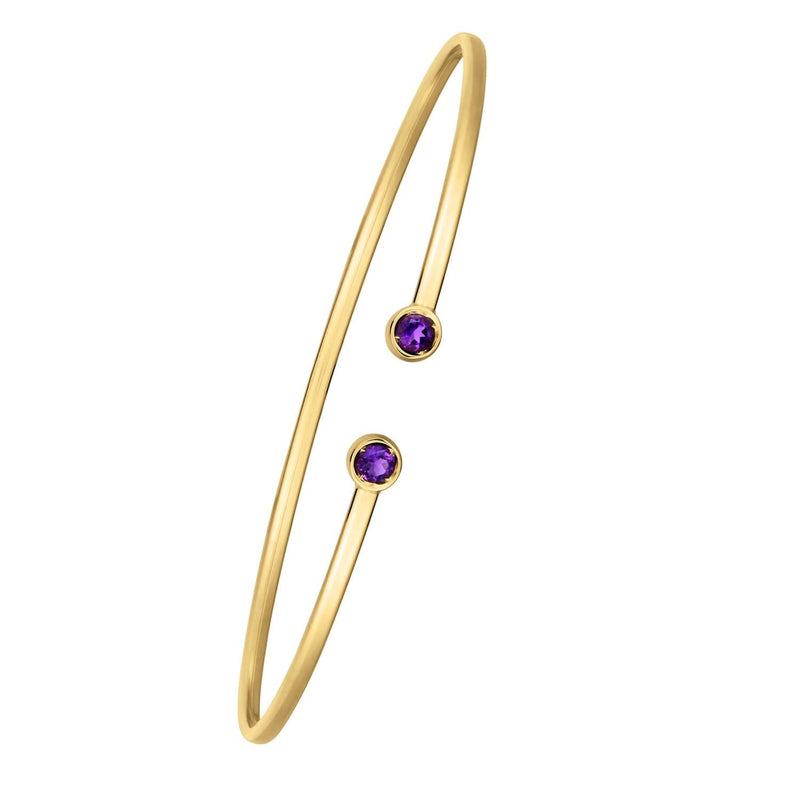 14K Yellow Gold Amethyst Open Cuff Bangle (2.00 mm) 14K yellow gold open cuff bangle with amethyst stone
