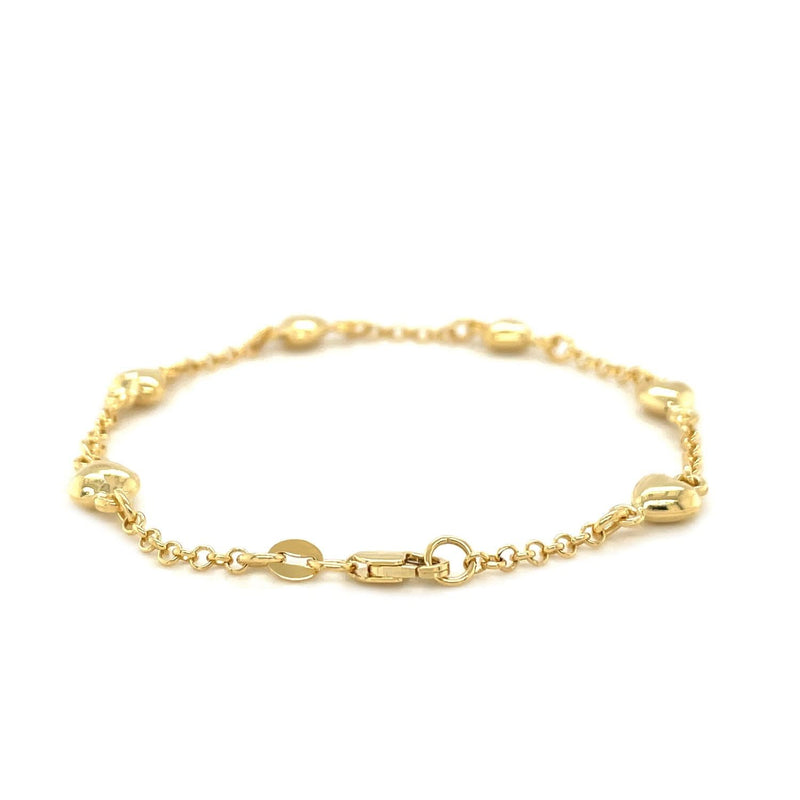 14k Yellow Gold Rolo Chain Bracelet with Puffed Heart Stations (3.30 mm) Product Image