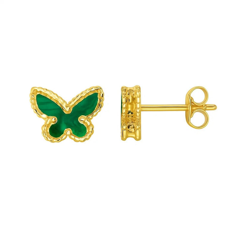 14K Yellow Gold Primavera Malachite Butterfly Stud Earrings 14K yellow gold butterfly ring with green malachite panel stones