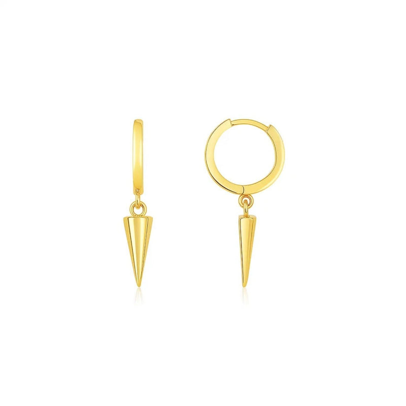 14K Yellow Gold Dangling Spike Drop Hoop Earrings 14K yellow gold dangling spike drop hoop earrings without stones