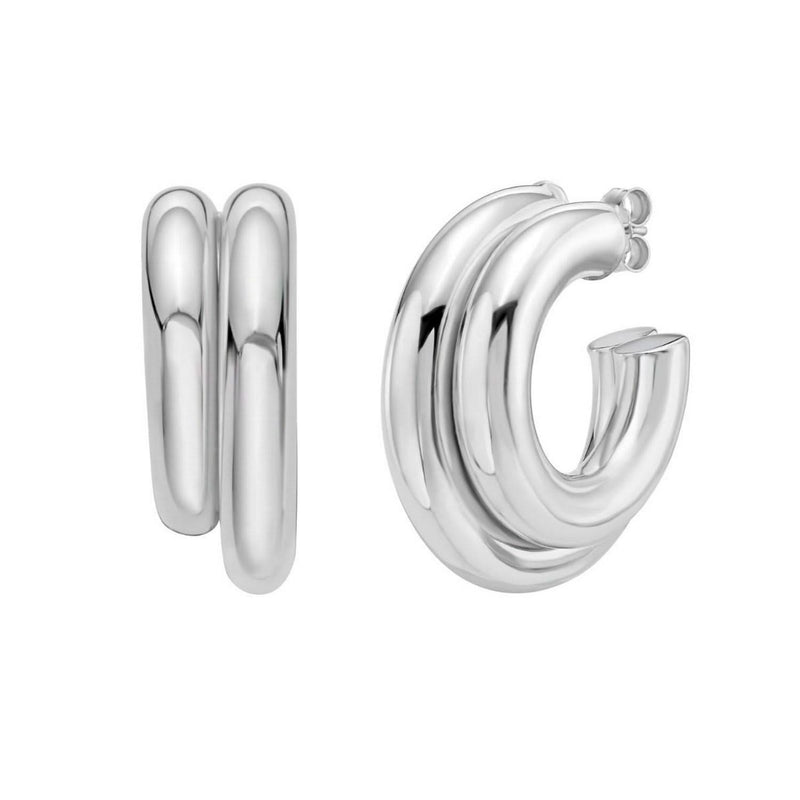 Sterling Silver Double Row Big and Small Round Hoop Earrings Sterling silver double row hoop earrings with round profile