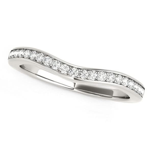 14k White Gold Curved Diamond Wedding Band (1/6 cttw) 14K white gold curved wedding band with round diamond stones
