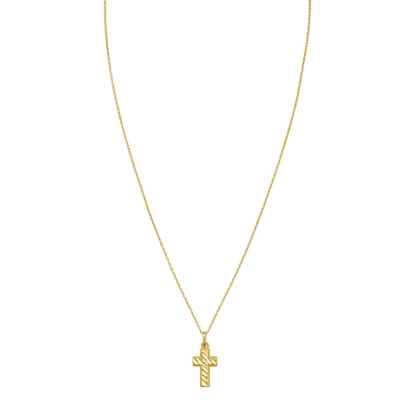 14K Yellow Gold Diamond Cut Cross Necklace 14K yellow gold cross necklace with diamond-cut faceted surface