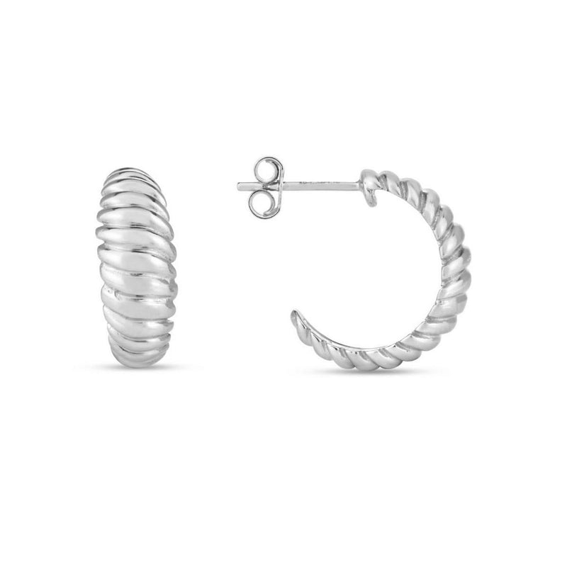 Sterling Silver Rhodium Plated Small Ribbed Twisted Hoop Earrings 925 rhodium plated sterling silver ribbed twisted small hoop earrings