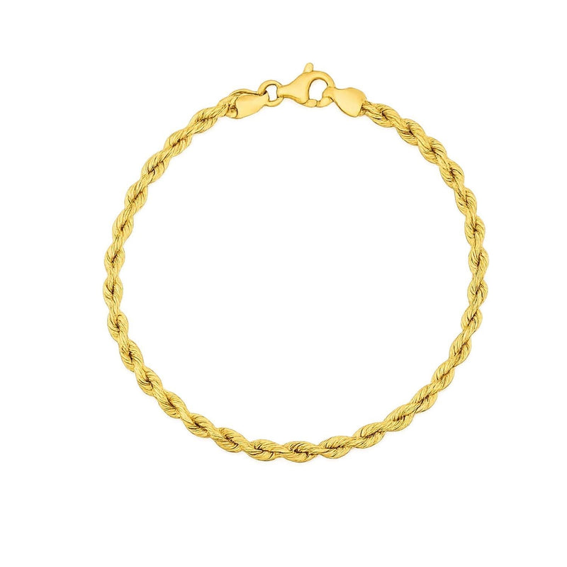 Silk Rope Chain Bracelet in 14k Yellow Gold (3.00 mm) 14K yellow gold rope chain bracelet, 3.00 mm width