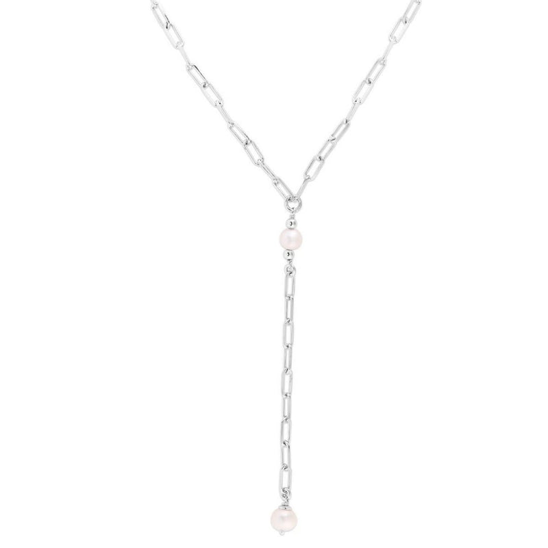 Sterling Silver Rhodium Plated Freshwater Pearl Paperclip Lariat Necklace Sterling silver paperclip lariat necklace with pear freshwater pearl drop