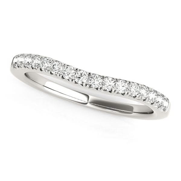 14k White Gold Pave Set Round Curved Wedding Band (1/4 cttw) 14K white gold curved wedding band with pave round diamond stones