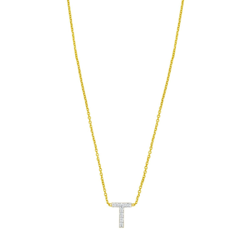 14K Yellow Gold Mini Diamond T Initial Pendant Necklace 14K yellow gold letter T initial pendant necklace with diamond accent