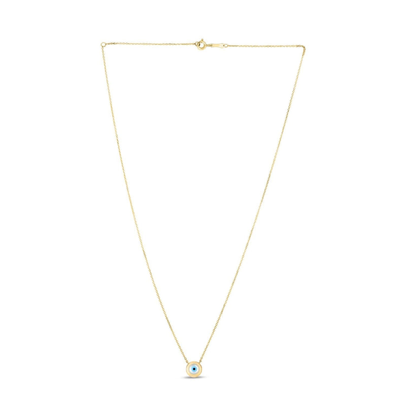 14k Yellow Gold MOP Evil Eye Necklace 14K yellow gold evil eye necklace with round mother-of-pearl center