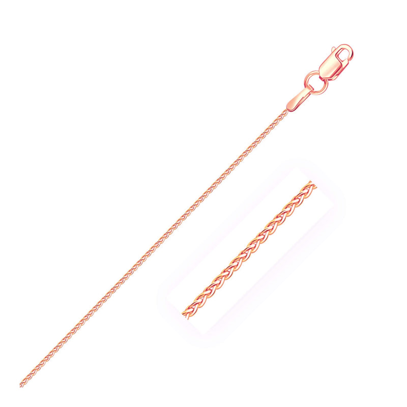14k Rose Gold Round Wheat Chain (1.00 mm) 14K rose gold wheat chain with fine round braided links at 1.00 mm