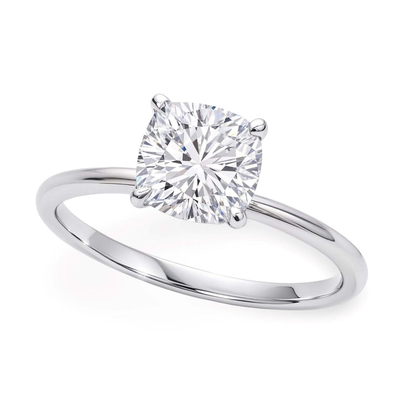 2 Carat Cushion Lab Grown IGI G/VS1 Diamond Solitaire Ring in 14K White Gold 14K white gold ring with one cushion diamond in a solitaire setting