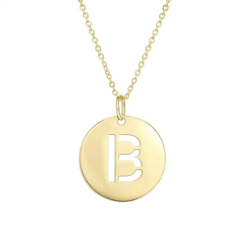 14K Yellow Gold Disc Initial B Pendant 14K yellow gold disc initial B pendant with raised letter face
