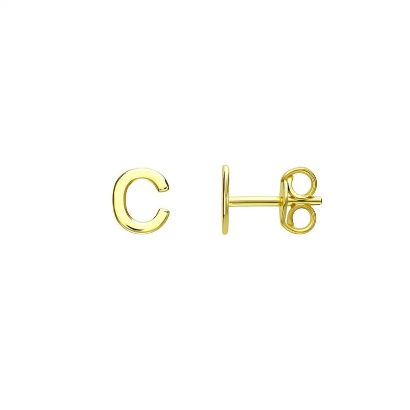 14K Yellow Gold Yours Truly Initial C Stud Earrings 14K yellow gold initial C stud earrings in solid polished gold