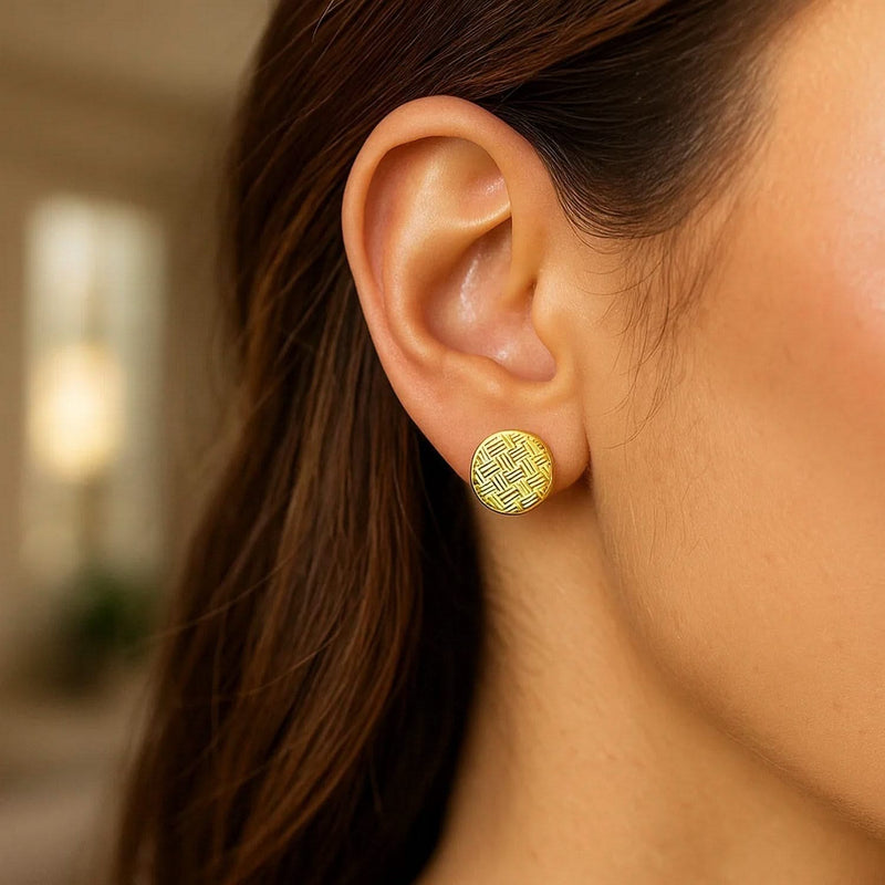 14k Yellow Gold Post Earrings with Textured Circles Product Image