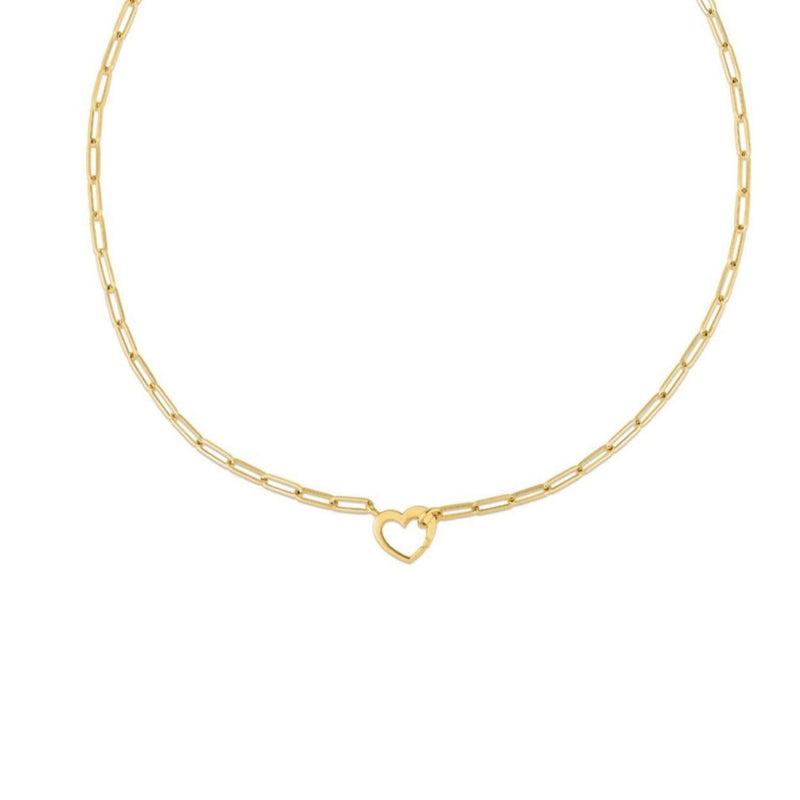 14k Yellow Gold Heart Element Paperclip Necklace 14K yellow gold paperclip necklace with heart-shaped element