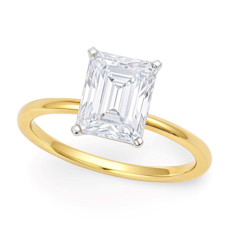 2 Carat Radiant Lab Grown IGI G/VS1 Diamond Solitaire Ring in 14K Yellow Gold 14K yellow gold ring with one radiant diamond in a solitaire setting