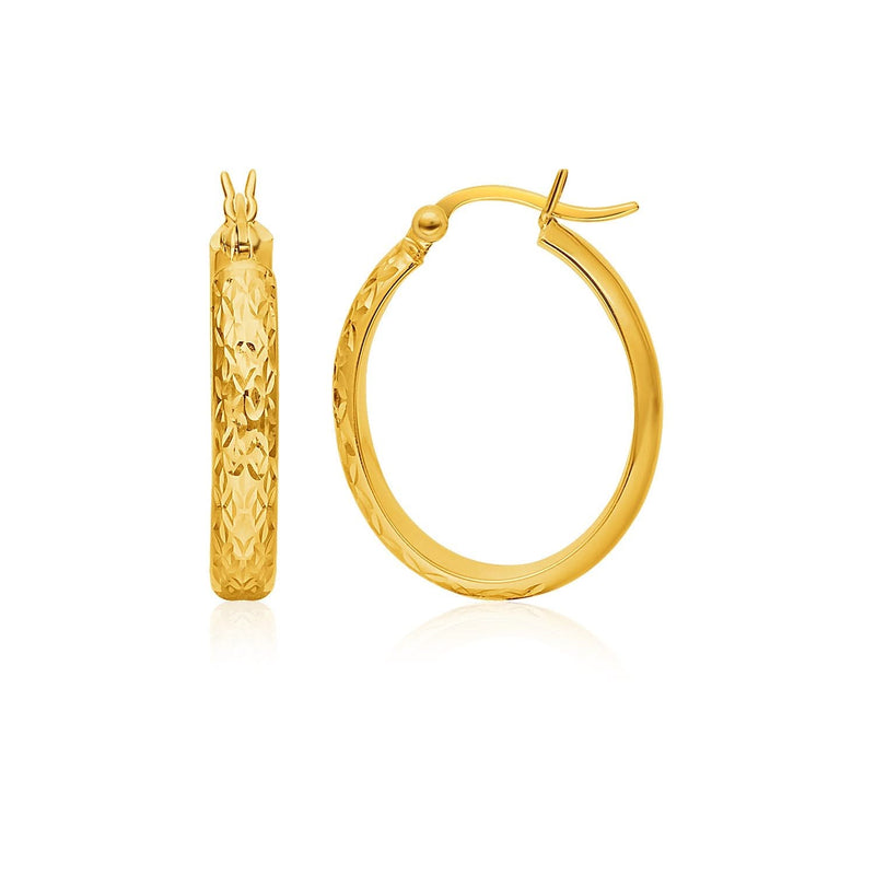 14k Yellow Gold Hammered Oval Hoop Earrings 14K yellow gold hammered oval hoop earrings with textured finish