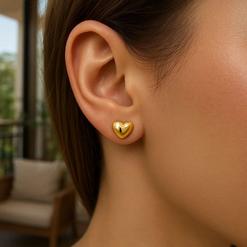 14k Yellow Gold Puffed Heart Shape Shiny Earrings Product Image