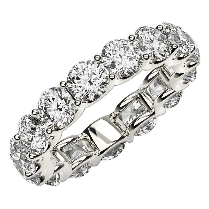 Round Cut Lab Grown Diamond Eternity Ring in 14k White Gold (5 cttw FG/VS2) 14K white gold eternity ring with round diamond stones around the full band