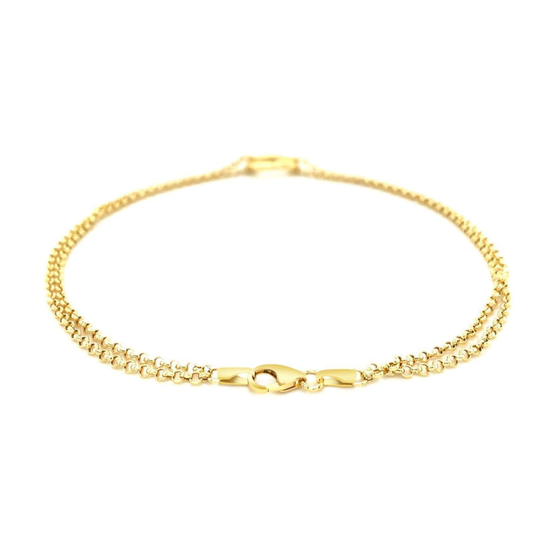 10k Yellow Gold Double Rolo Chain Anklet with an Open Heart Station 10K yellow gold double rolo chain anklet with open heart station