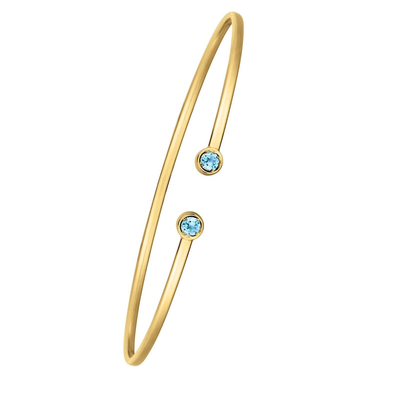 14K Yellow Gold Blue Topaz Open Cuff Bangle (2.00 mm) 14K yellow gold open cuff bangle with blue topaz stone