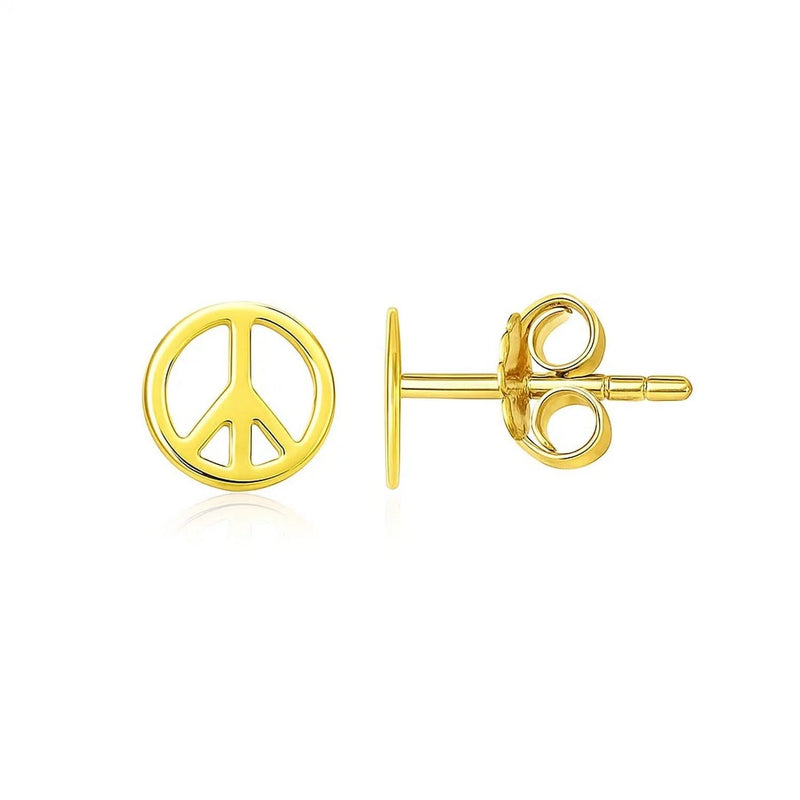 14k Yellow Gold Post Earrings with Peace Signs(6.9mm) Product Image