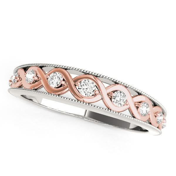 14k White And Rose Gold Infity Diamond Wedding Band (1/8 cttw) 14K rose gold ring with round diamond stones in infinity pattern