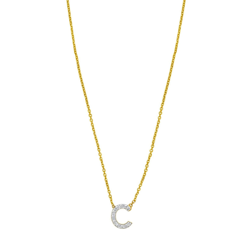 14K Yellow Gold Mini Diamond C Initial Pendant Necklace 14K yellow gold C initial pendant necklace with pave diamond accents