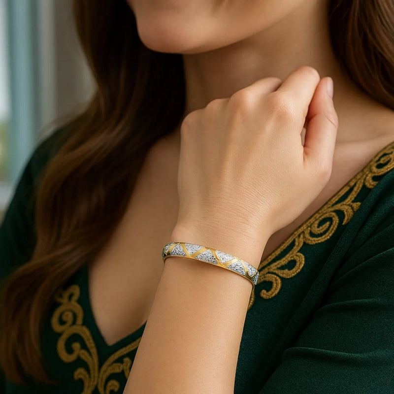 10k Two-Tone Gold Textured Zigzag Style Bangle (6.00 mm) Product Image